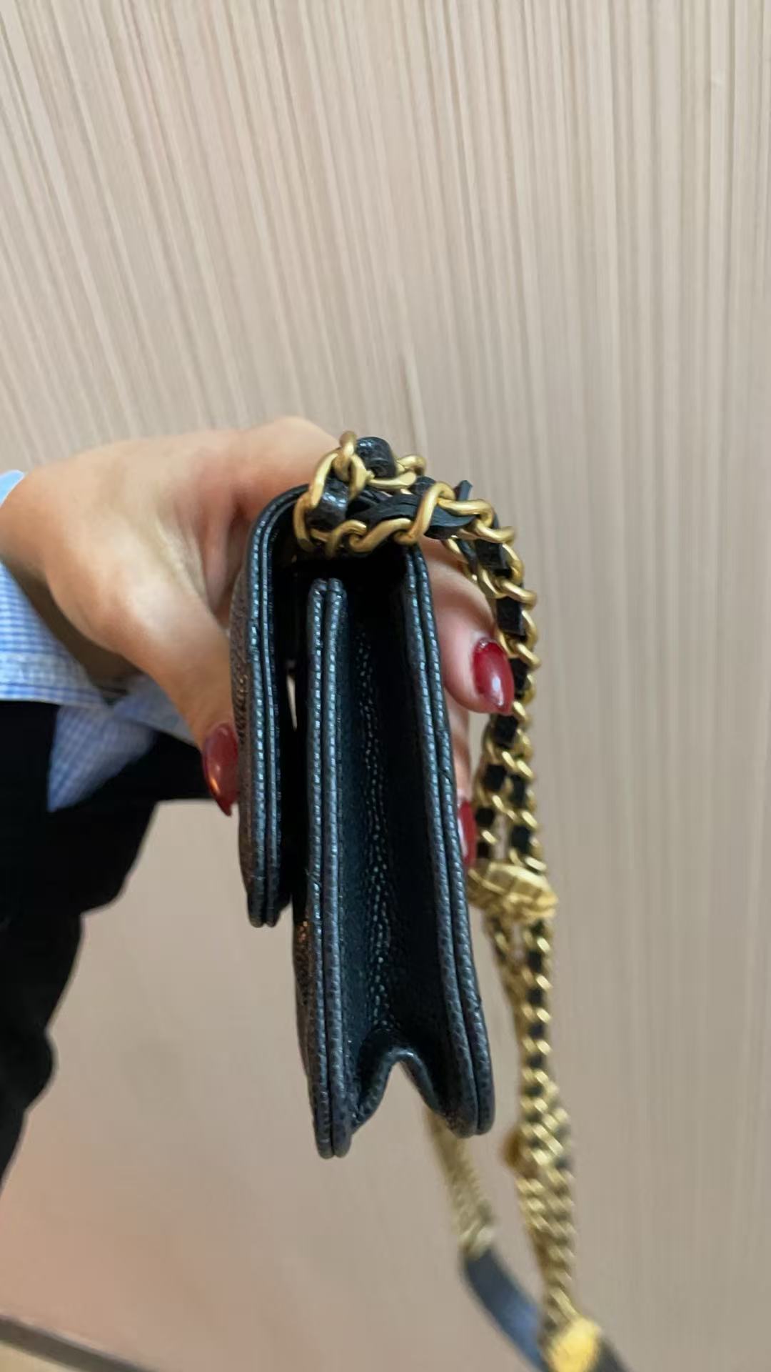 CHANEL Matelasse Caviar Skin Mini Chain Shoulder Bag Black Gold Hardware