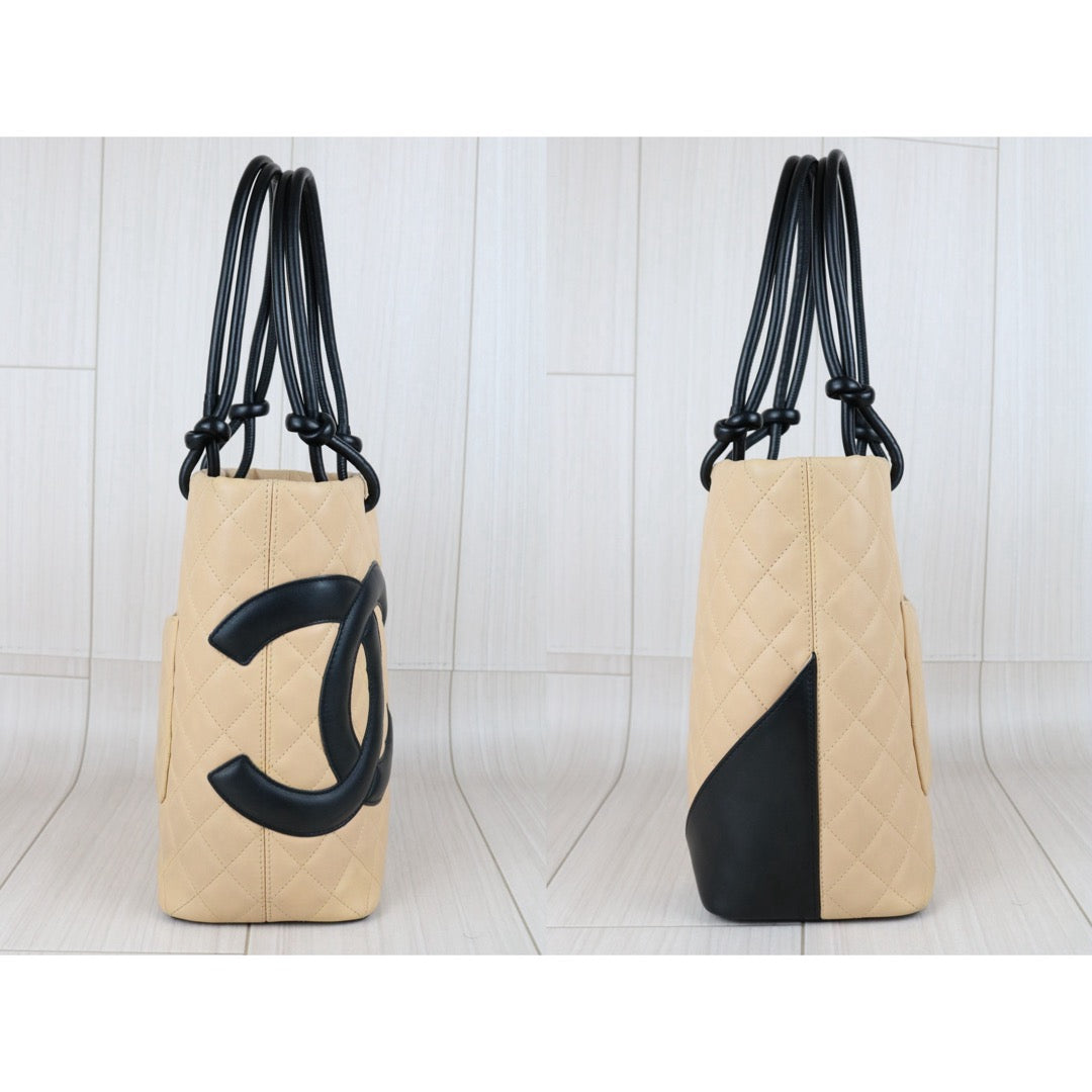 Include Entrupy Certificate of Authenticity｜Good ( Rank AB)｜ CHANEL Cambon Line Calf Leather Tote Bag Beige Made In 2003-2004Year｜Y26051521