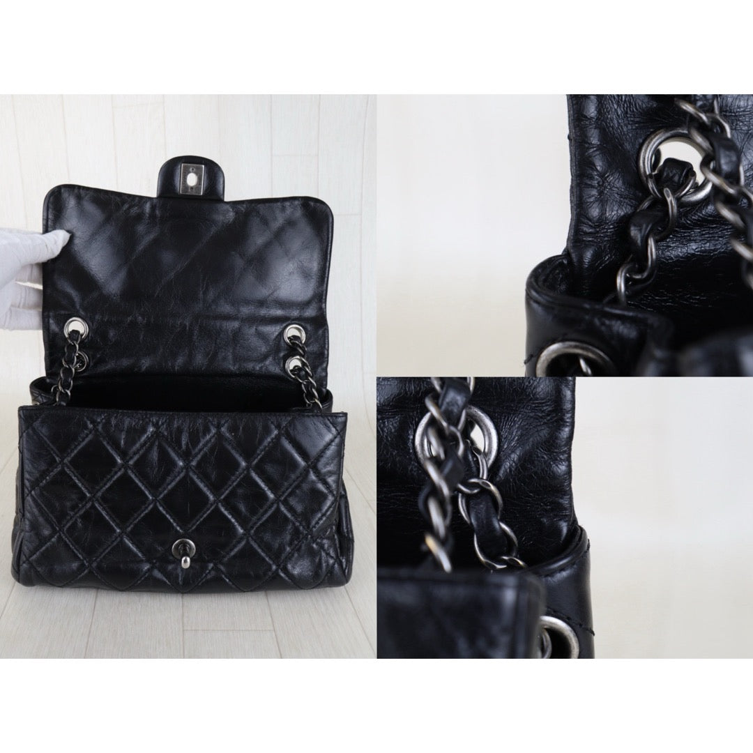 Include Entrupy Certificate of Authenticity｜Very Good ( Rank A)｜ CHANEL  Cire Leather  Chain Single Flap Shoulder Bag Black Made in 2014-2015Year｜S26030815