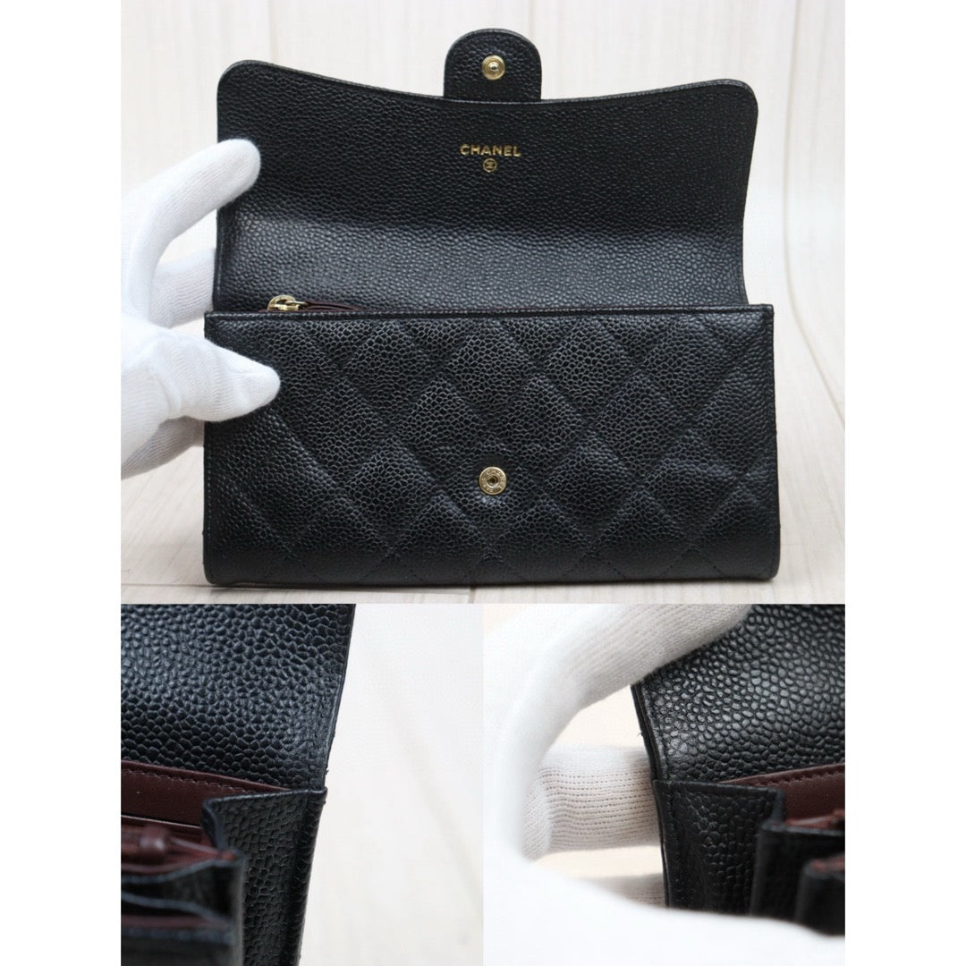 Good ( Rank AB)｜CHANEL Caviar Skin Black Long Wallet Made In 2016 - 2017 Year｜25011606