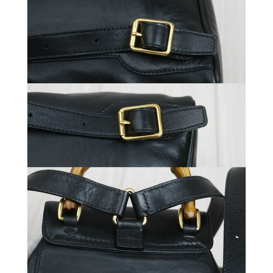 Include Entrupy Certificate of Authenticity｜Good ( Rank AB)｜  GUCCI Bamboo Calf Leather Black Backpack｜26092204