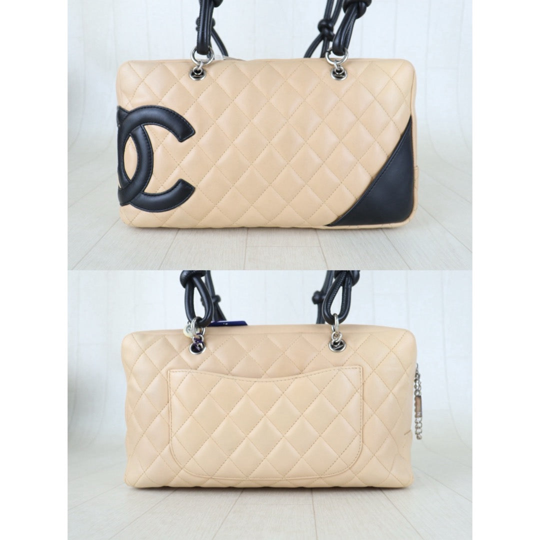 Include Entrupy Certificate of Authenticity｜Good ( Rank AB) ｜ CHANEL Cambon Ligne Bowler Beige Black Made In 2004-2005 Year｜Z26100202