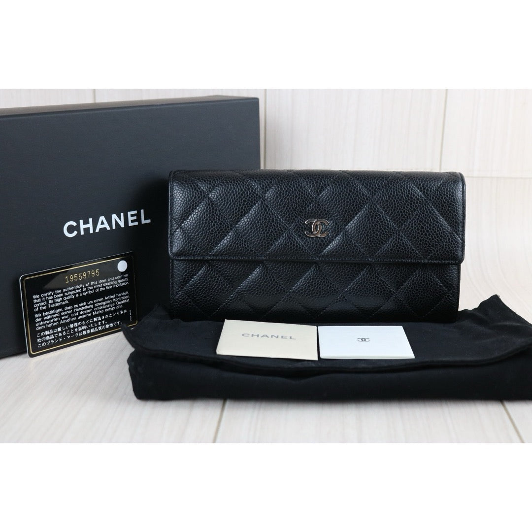 Include Entrupy Certificate of Authenticity｜Very Good ( Rank A)｜CHANEL Caviar Skin Black Long Wallet Made In 2014Year｜X26061203