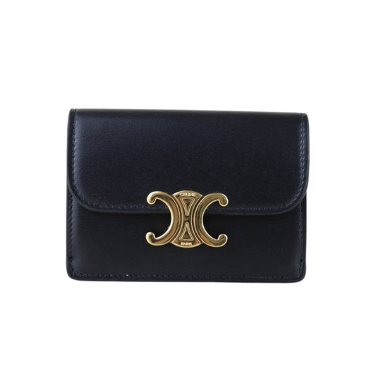 Include Entrupy Certificate of Authenticity｜Very Good ( Rank A)｜CELINE Calf Leather Box Black  Card Holder Golden Hardware｜S26030832