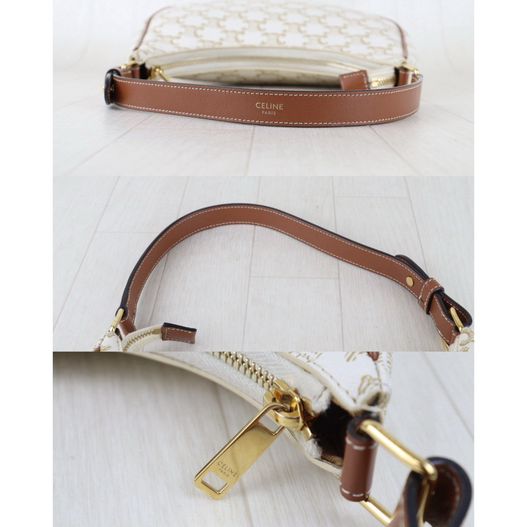Include Entrupy Certificate of Authenticity｜Very Good ( Rank A)｜ CELINE AVA Macadam Triomphe Shoulder Bag White｜S26060118
