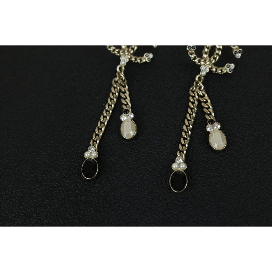 Excellent（Rank SA）｜ CHANEL Coco Mark Chain Pearl Rhinestone Earrings｜S24122607