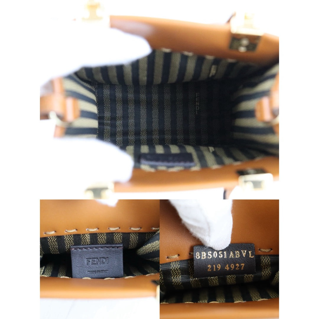 Include Entrupy Certificate of Authenticity｜Very Good ( Rank A)｜ FENDI Calfskin Leather Sunshine Mini  Tote Bag Shoulder Bag Brown｜S26030821