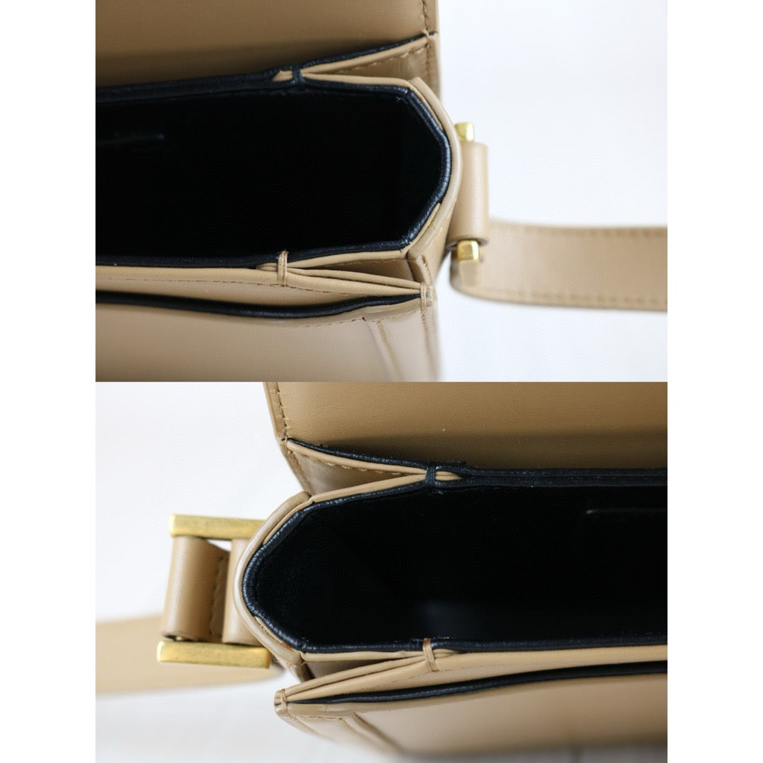 Good ( Rank AB)｜  Saint Laurent YSL Solferino Box leather Beige MM Shoulder Bag ｜B25012206