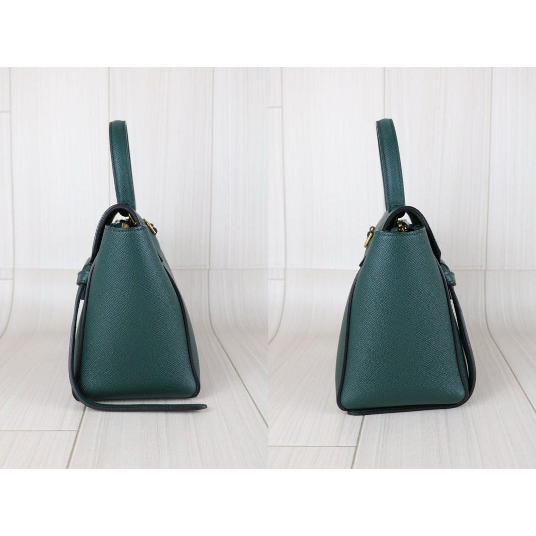 Excellent（Rank SA）｜CELINE Leather Calf Belt Nano Handbag Shoulder Bag Dark Green｜X25082407