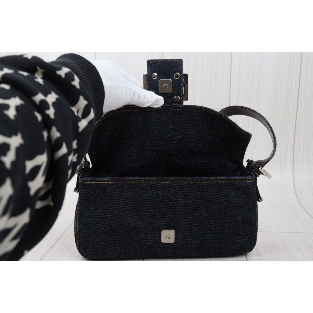 Rank AB ｜  FENDI Denim Baguette Shoulder Bag  ｜24040911