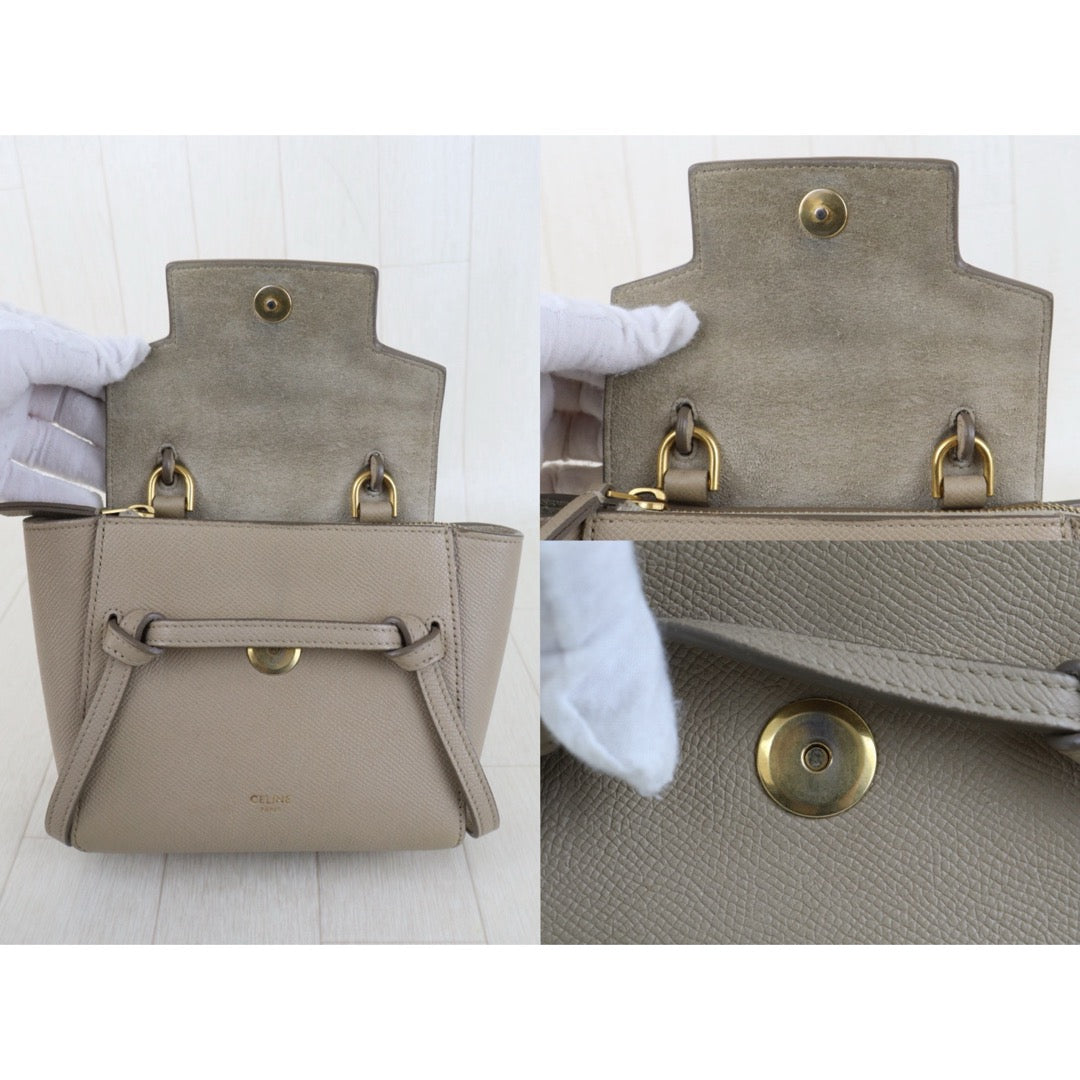 Include Entrupy Certificate of Authenticity｜Very Good ( Rank A)｜CELINE Calf Leather Belt Pico Handbag Shoulder Bag Beige｜S26030833