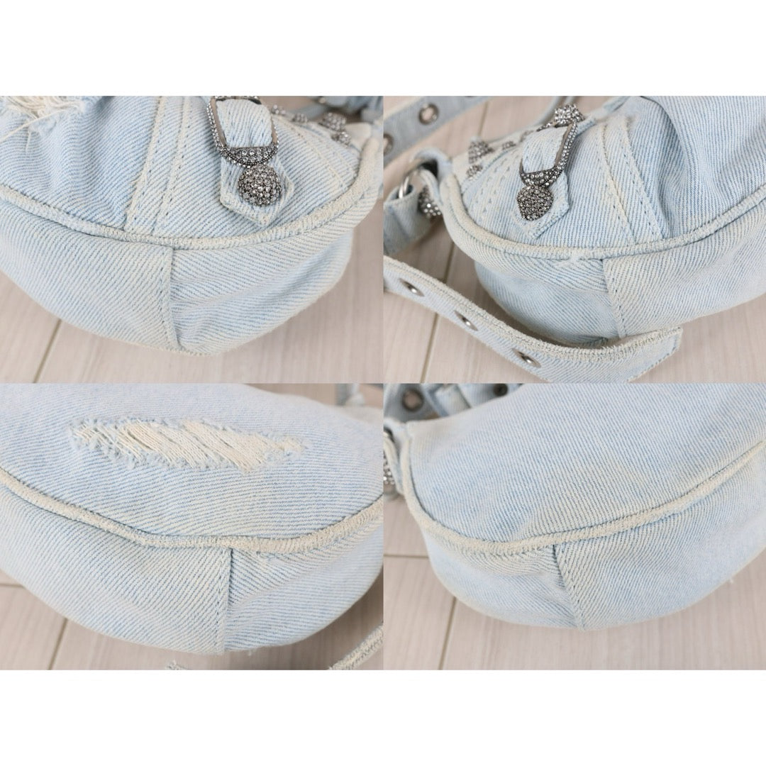Very Good ( Rank A)｜Balenciaga Denim With Rhinestones Le cargole XS Shoulder Bag Light Blue ｜S25110309