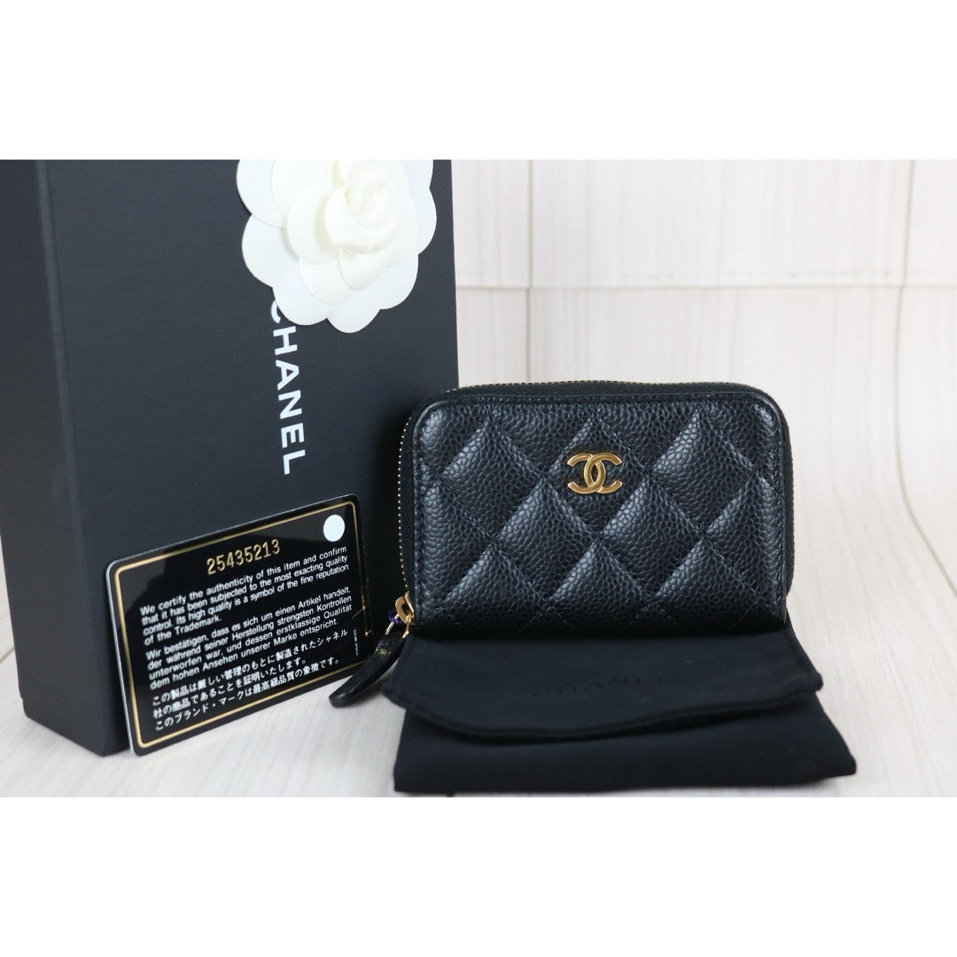 Include Entrupy Certificate of Authenticity｜Very Good ( Rank A)｜CHANEL Caviar Skin Black Zipper Wallet Made In 2018Year｜X26061803