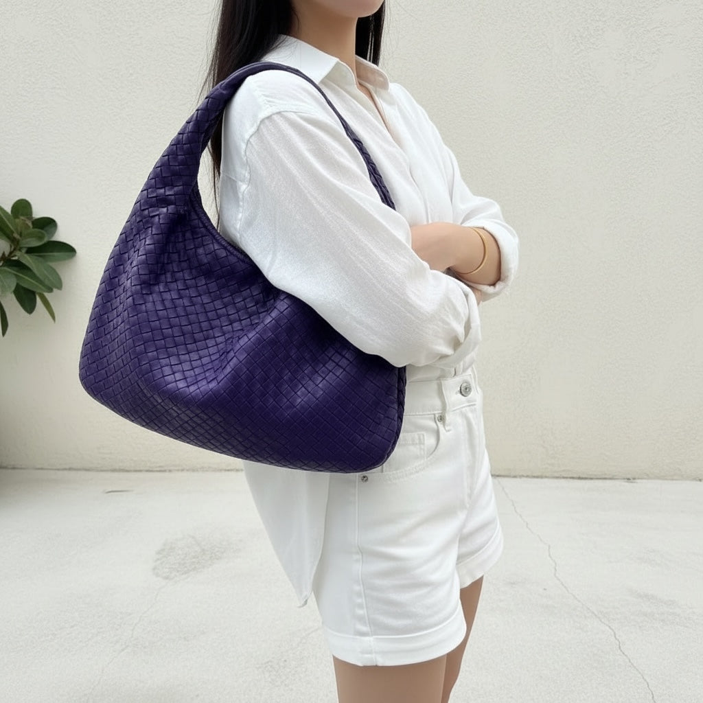 Include Entrupy Certificate of Authenticity｜Very Good ( Rank A)｜ Bottega Veneta Lamb Skin Braid Shoulder Bag  Purple｜S26051801