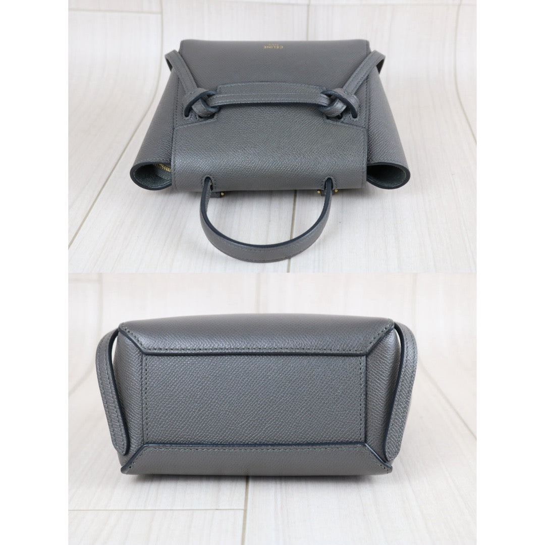 Include Entrupy Certificate of Authenticity｜Very Good ( Rank A)｜CELINE Calf Leather Belt Pico Handbag Shoulder Bag Etoupe Gray｜X26051807