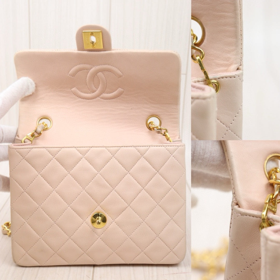 Good ( Rank AB)｜ CHANEL lambskin Square 20 Shoulder Bag Cherry Pink Made In 1991～1994Year ｜P24122008