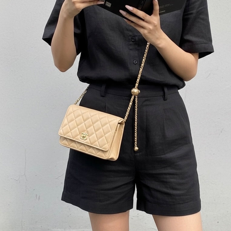 Include Entrupy Certificate of Authenticity｜Very Good ( Rank A)｜CHANEL Calfskin WOC Chain Bag Beige IC Chips Model｜S26060109