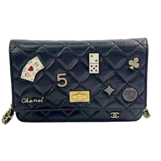 Rank A｜ CHANEL Limited Matelasse Leather 2.55 Chain Wallet Black Gold Hardware ｜230841