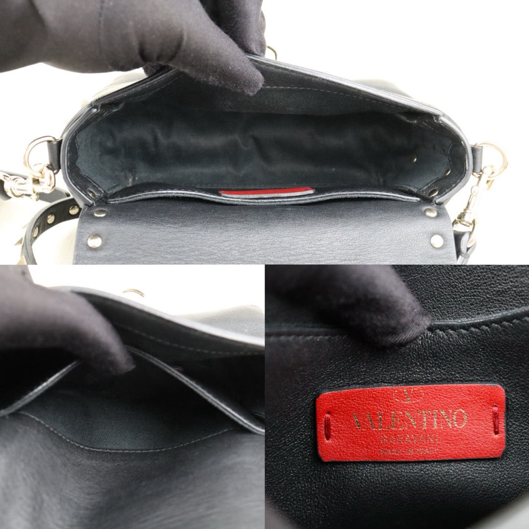 Good ( Rank AB)｜VALENTINO Rockstud Calf Leather Shoulder Bag Black ｜H25063012