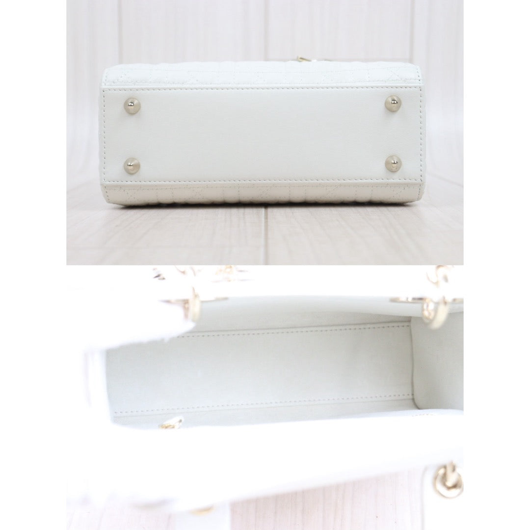 Excellent（Rank SA）｜  Dior Lady Dior Lamb Skin 2WAY  Handbag Shoulder Bag White  ｜H25063018