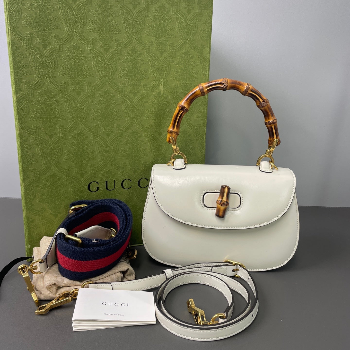 First installment 1/3｜ Very Good ( Rank A) ｜  GUCCI Bamboo Leather White Hand Bag