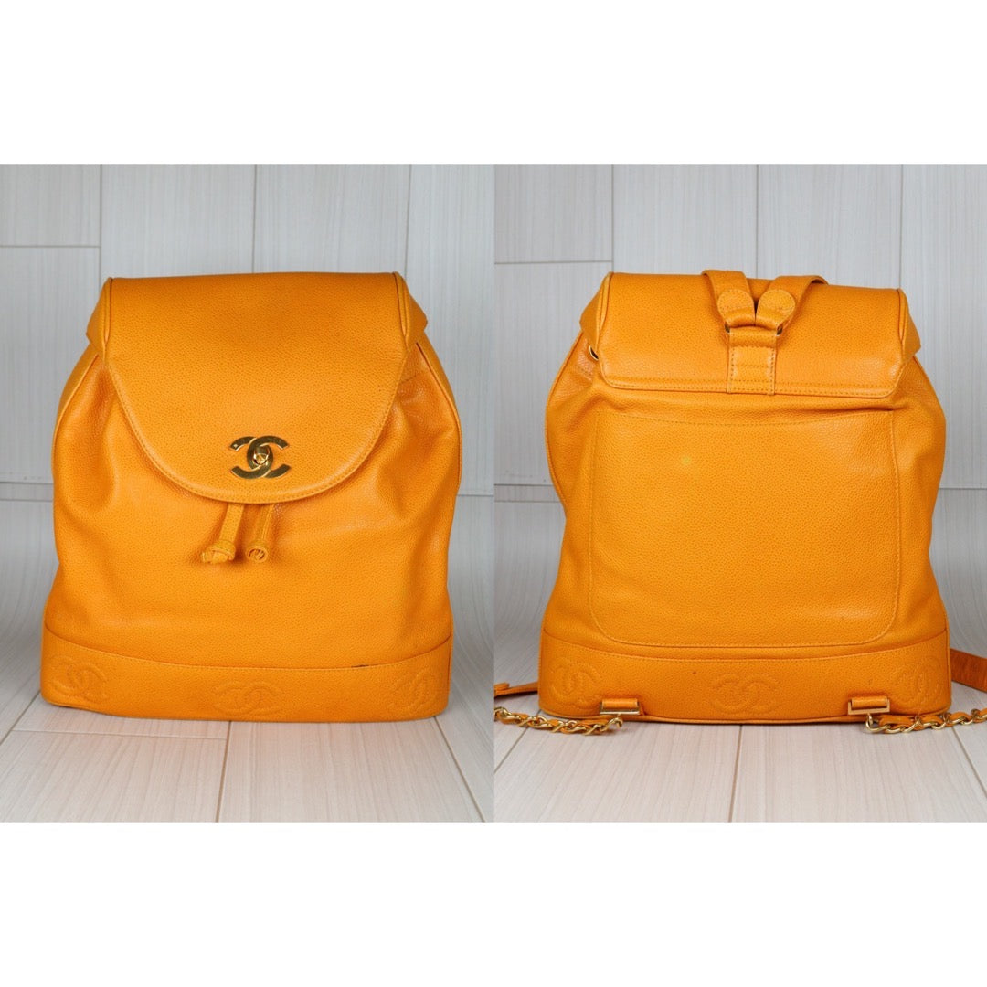 Good ( Rank AB)｜CHANEL Caviar Skin Backpack Orange Made in 1996-1997 Year｜S24060606