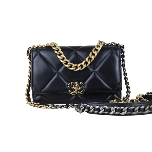 Include Entrupy Certificate of Authenticity｜Very Good ( Rank A)｜CHANEL 19bag Lambskin Black WOC Chain Bag IC Chips Model｜S26072530