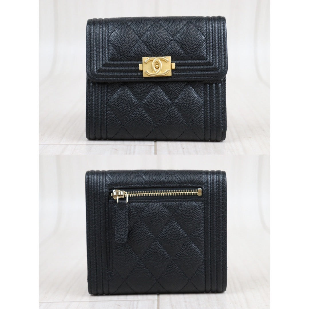 Rank S｜CHANEL Leboy Caviar Skin Black Wallet｜23120712