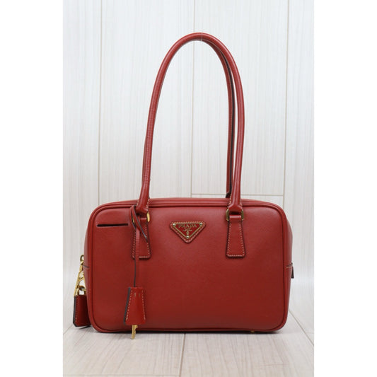 Good ( Rank AB)｜Prada Leather Saffiano Briefcase Plume Handbag Red｜W25102111