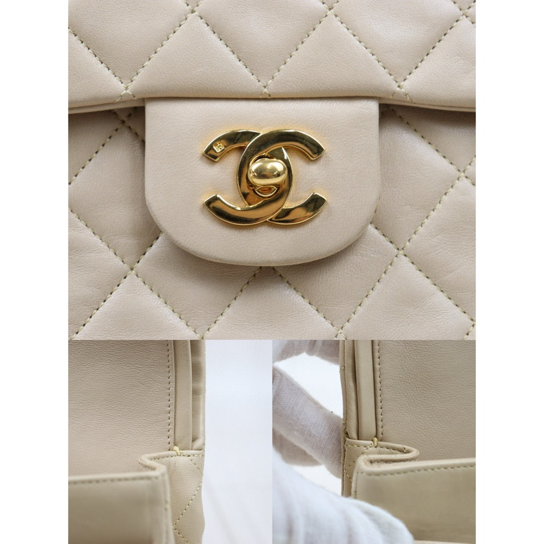 Good ( Rank AB)｜ CHANEL  Lamb Skin Beige Double Flap 25 Shoulder Bag Made in 1991-1994 Year ｜P24122006