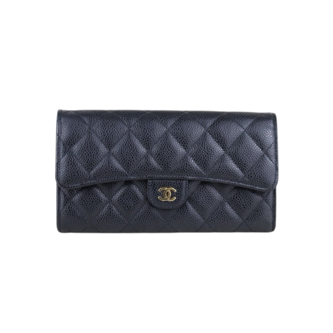 Very Good ( Rank A)｜CHANEL Caviar Skin Black Long Wallet Made In 2020 - 2021 Year｜H25011310