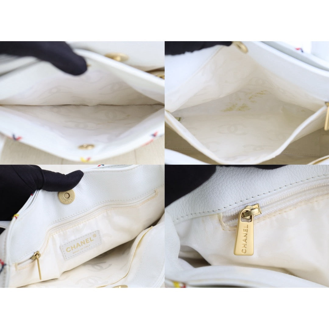 Good ( Rank AB)｜Full Set CHANEL Calf Leather Wild Ditch Hand Bag White Made In 2003～2004Year｜H25090813