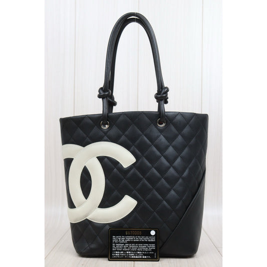 Good ( Rank AB) ｜ CHANEL Cambon Line Calf Leather ToteBag Black White MM Made In 2004-2005 Year｜25090802