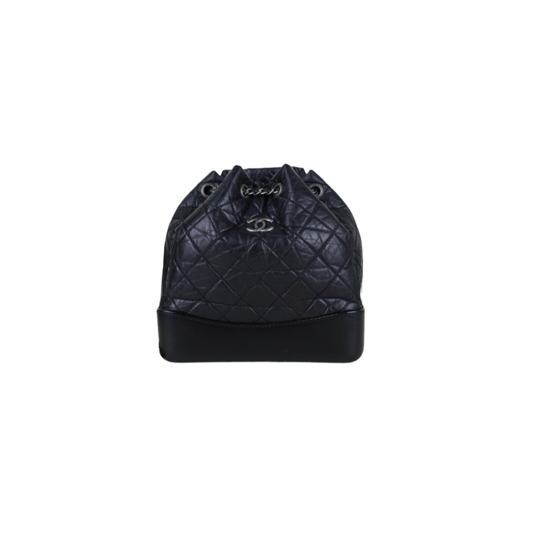 Include Entrupy Certificate of Authenticity｜Good ( Rank AB)｜CHANE Calf Leather Gabrielle Aged Backpack  Black Made in 2019-2020Year｜S26040502