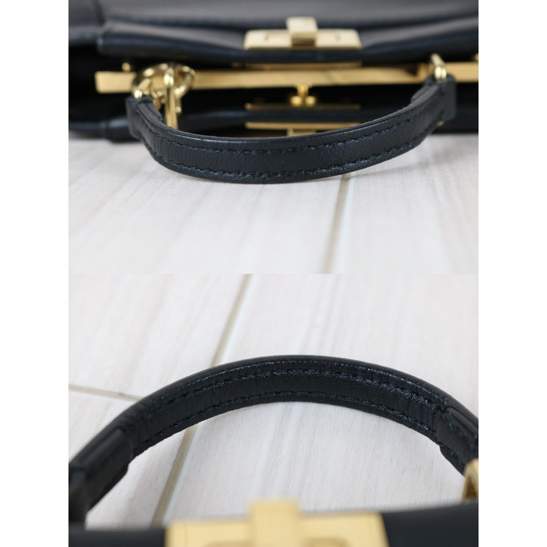 Excellent（Rank SA）｜ FENDI Lamb Skin Micro Mini Peeapoo Handbag With Shoulder Bag Black｜S25041803