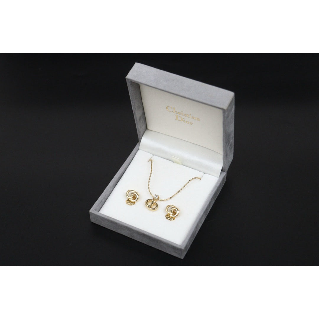 Very Good ( Rank A)｜ Dior CD Rhinestone Necklace Earring Set ｜25122211