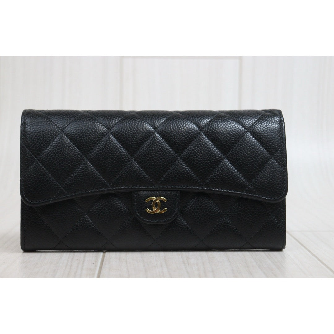 Include Entrupy Certificate of Authenticity｜Very Good ( Rank A)｜CHANEL Caviar Skin Black Long Wallet IC Chips Model｜26073009