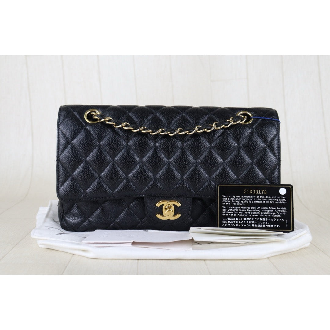 Good ( Rank AB)｜ CHANEL Caviar Skin Matrasse Chain Double Flap 25 Shoulder Bag Black Made In 2015~2016Year  ｜S26013006