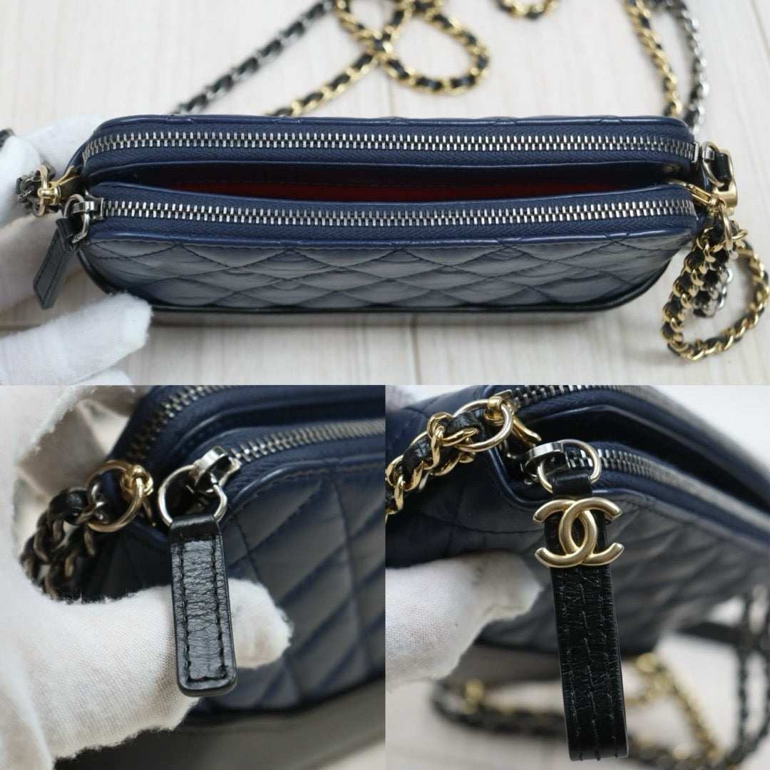 Include Entrupy Certificate of Authenticity｜Very Good ( Rank A)｜CHANEL Mini Gabrielle Aged Calfskin Shoulder Bag Dark Blue Made in 2018Year｜S26060610
