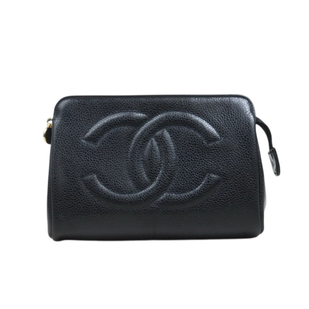 Include Entrupy Certificate of Authenticity｜Very Good ( Rank A)｜CHANEL Caviar Skin Calf Leather Vanity Case Black Made In 1991-1994Year｜26070315