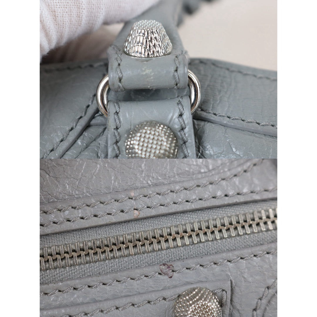 Include Entrupy Certificate of Authenticity｜Good ( Rank AB)｜Balenciaga Waxed Leather Gaint Classic Mini City Grey HandBag Shoulder Bag ｜S26072604