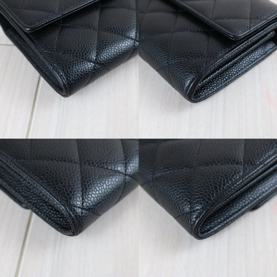 Include Entrupy Certificate of Authenticity｜Very Good ( Rank A)｜CHANEL Caviar Skin Black Long Wallet Made In 2014Year｜X26061203