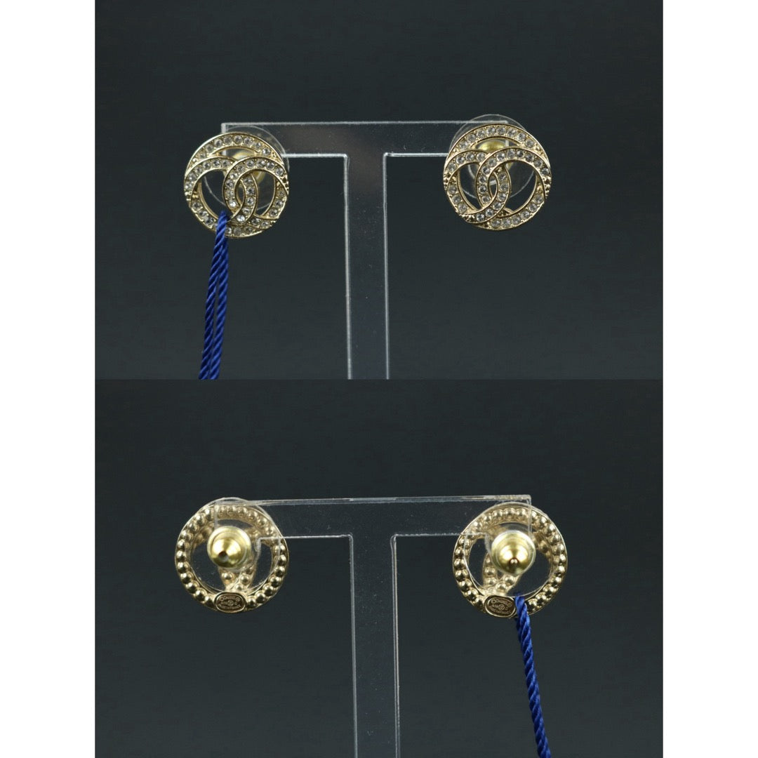 Include Authentic Detective Certificate of Authenticity｜Very Good ( Rank A) ｜CHANEL A19C COCO Mark Circlet Rhinestone Earrings Made In 2019Year｜S26070201