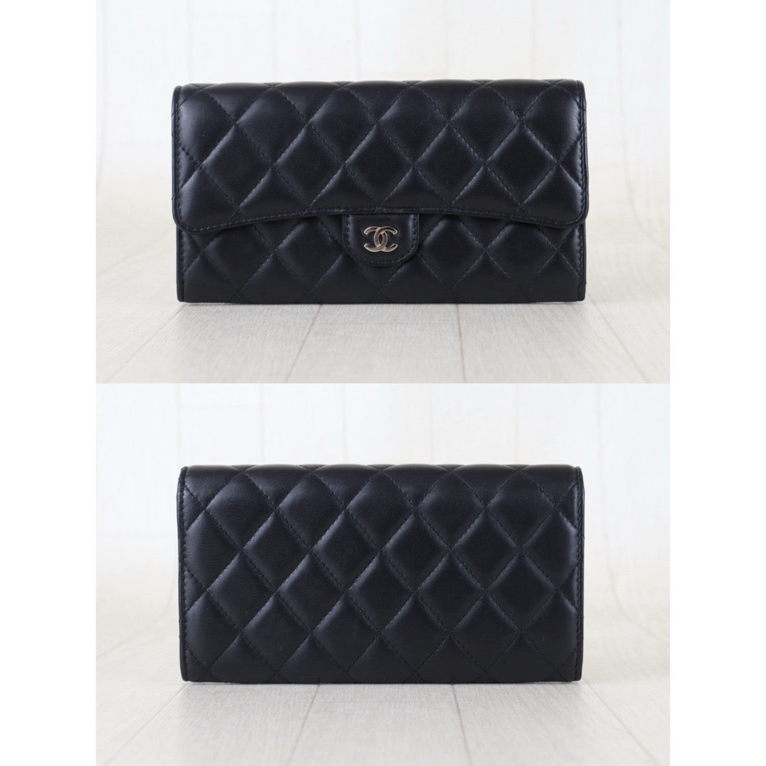 Include Entrupy Certificate of Authenticity｜Good ( Rank AB)｜CHANEL Lamb Skin Black Long Wallet Made In 2016-2017Year｜S26083005