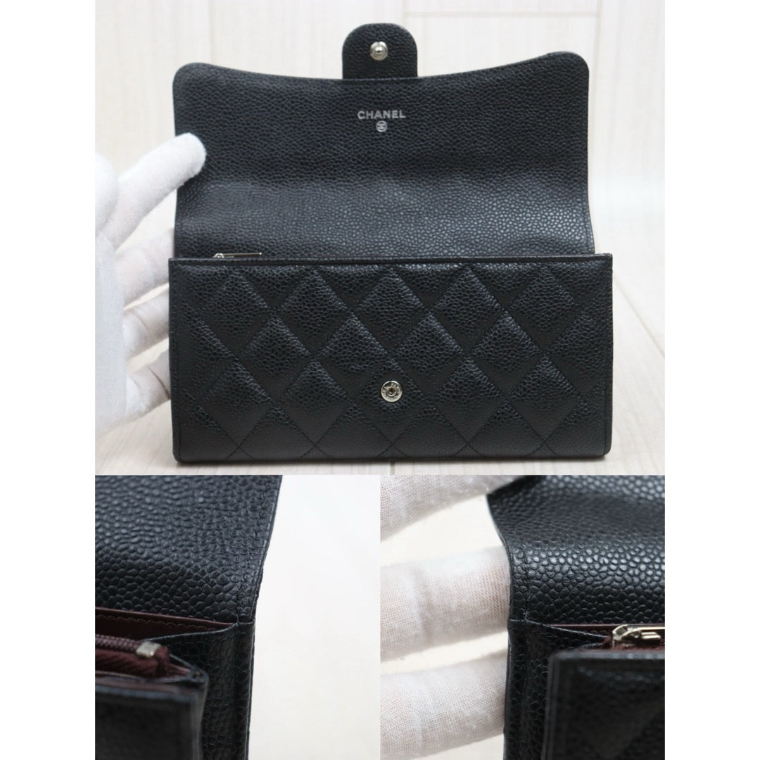 Include Entrupy Certificate of Authenticity｜Very Good ( Rank A)｜CHANEL Caviar Skin Black Long Wallet Made In 2020-2021Year｜26071307