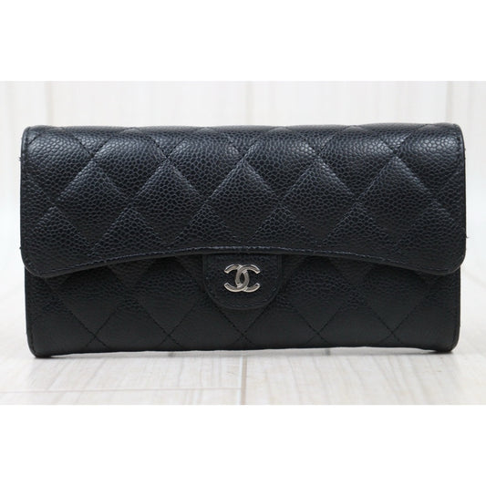 Good ( Rank AB)｜CHANEL Caviar Skin Black Long Wallet Made In 2018 - 2019 Year｜24120511