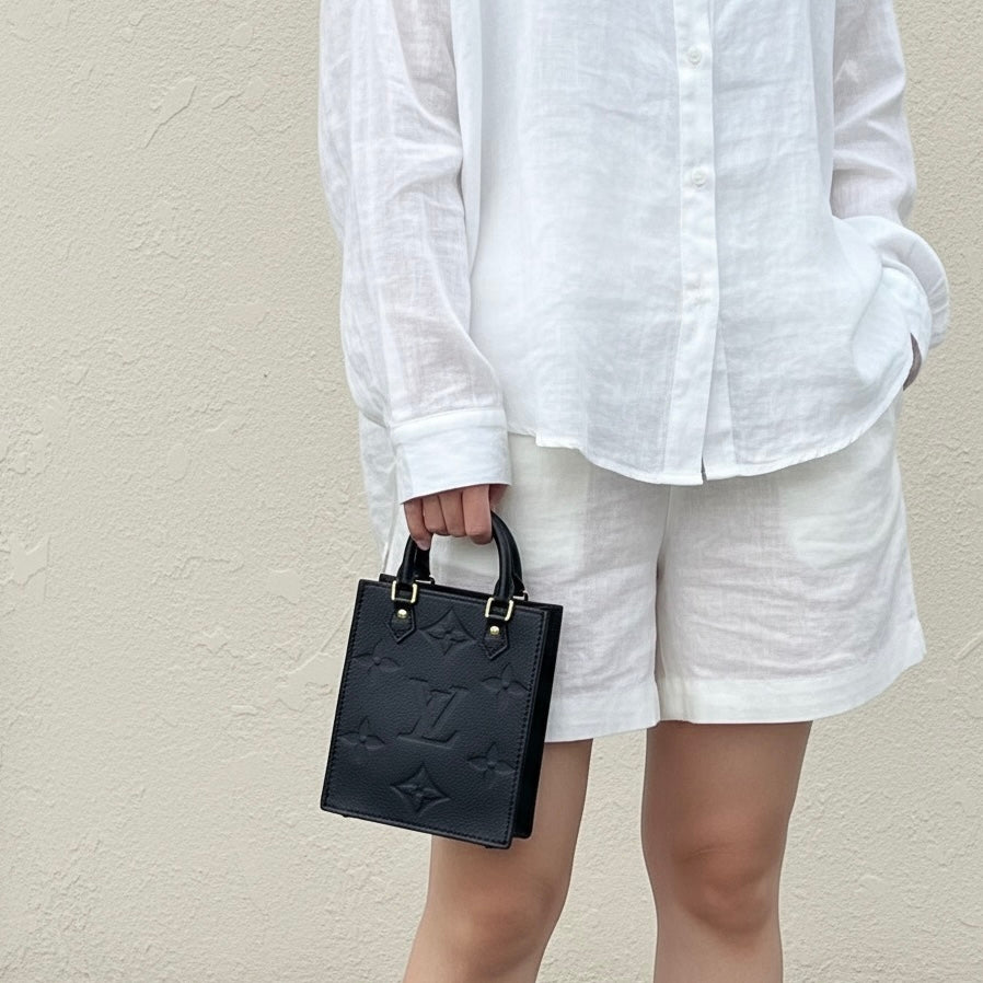 Include Entrupy Certificate of Authenticity｜Very Good ( Rank A)｜Louis Vuitton Monogram Empreinte Petit Sac Plat MINI Tote Bag Shoulder Bag Black IC Chips Model｜S26053006