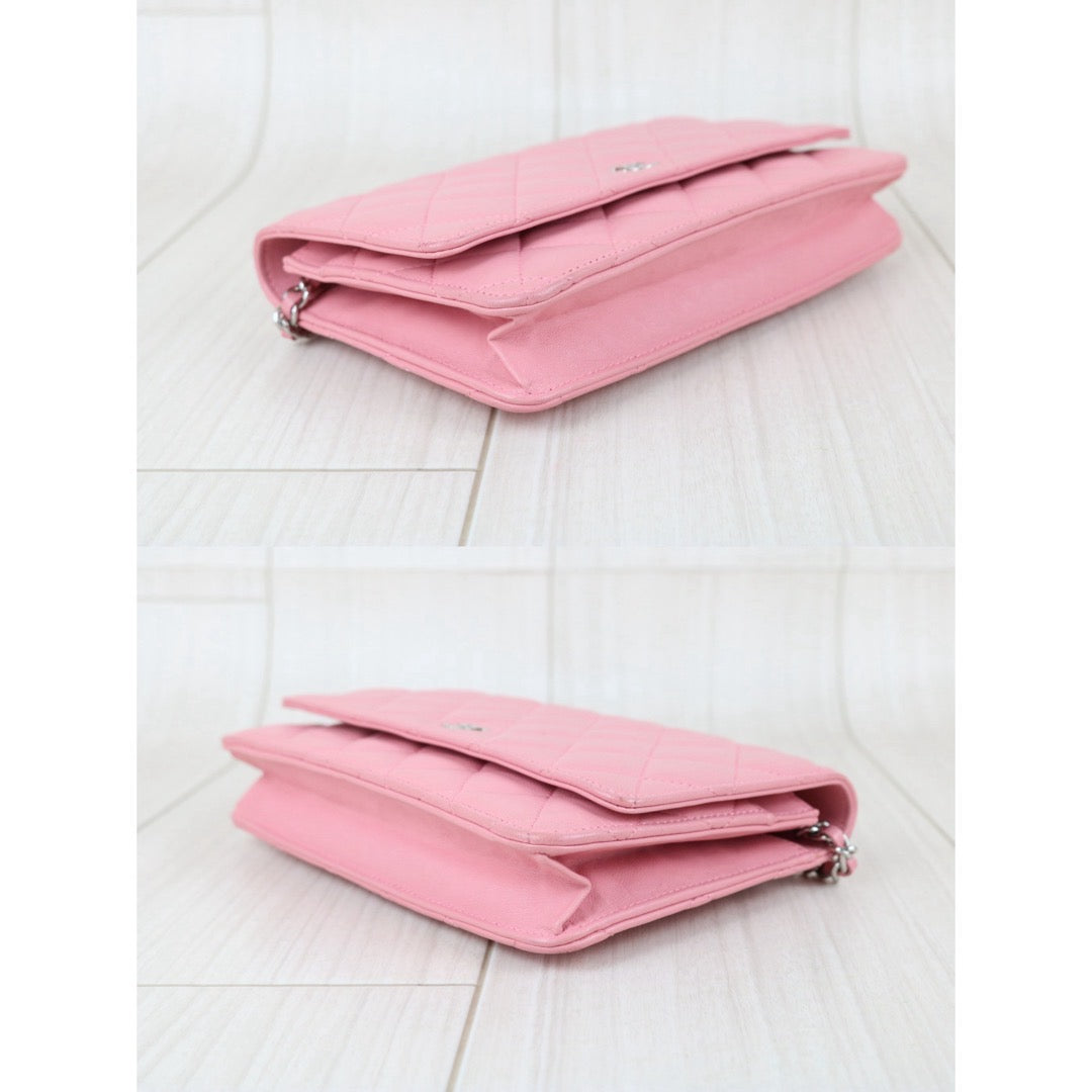 Include Entrupy Certificate of Authenticity｜Good ( Rank AB) ｜CHANEL Lambskin Cherry Blossom Pink WOC Chain Bag Made in 2012-2013 Year｜S26081902