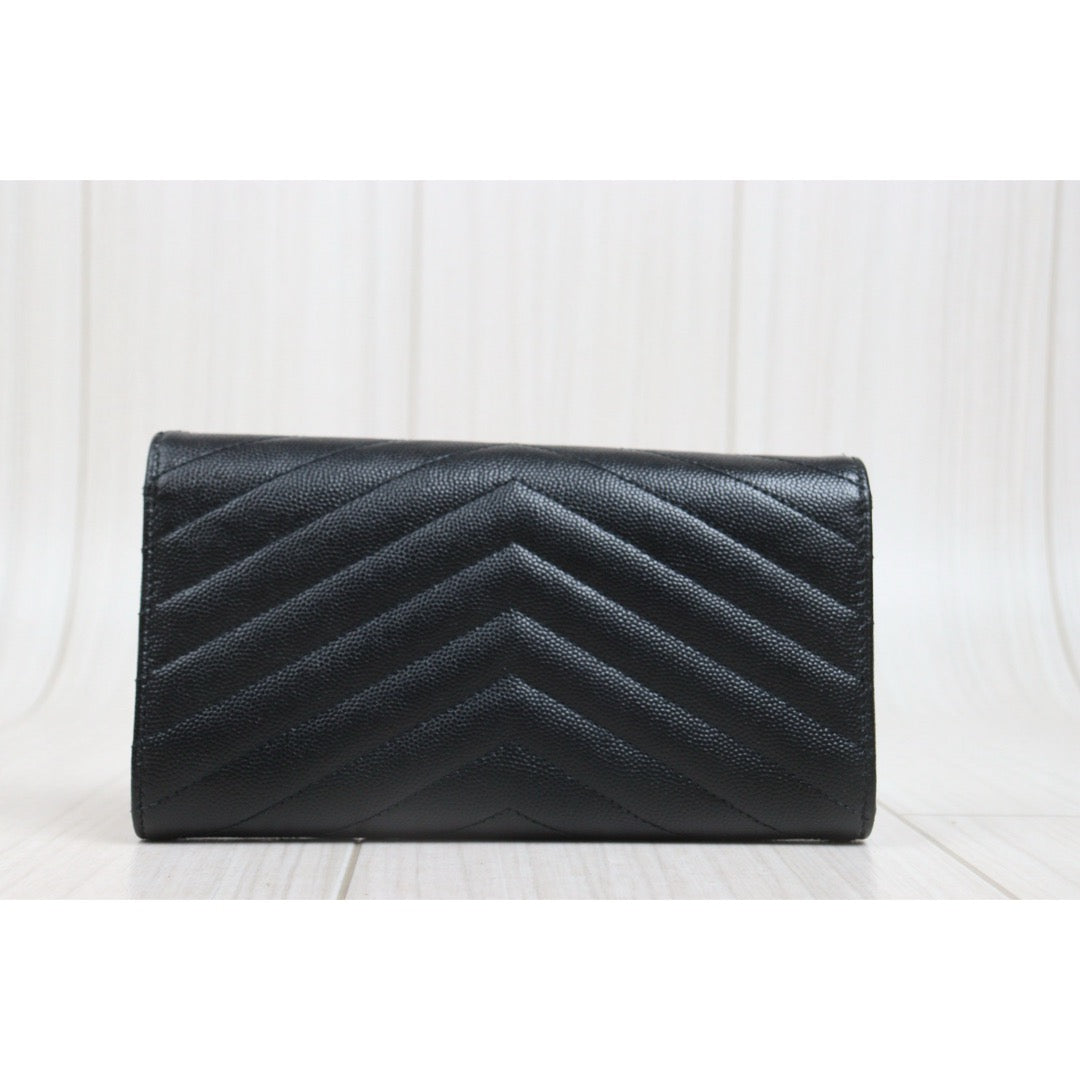 Include Entrupy Certificate of Authenticity｜Good ( Rank AB)｜  Saint Laurent YSL Caviar Skin Long Wallet   Black ｜26091401