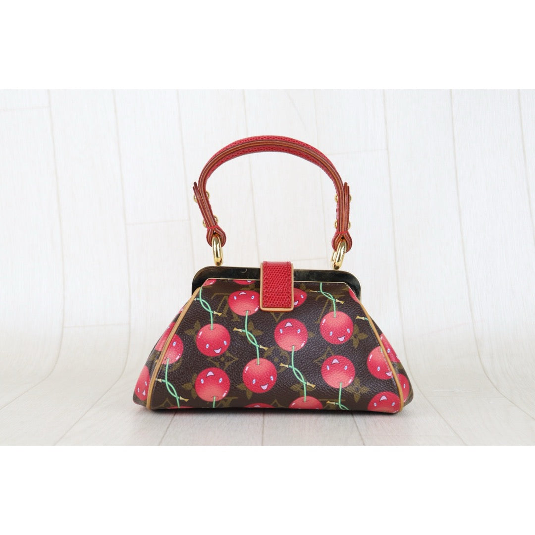 Include Entrupy Certificate of Authenticity｜Very Good ( Rank A) ｜ Louis Vuitton Takashi Murakam Cherry Monogram Sac Fermoir HandBag Limited Edition｜H26012801
